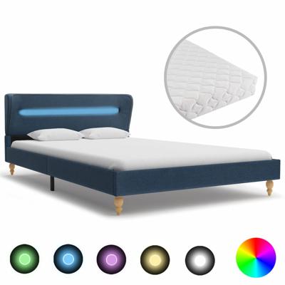 vidaXL Bed met LED en matras stof blauw 120x200 cm vidaXL Bed met LED en matras stof blauw 120x200 cm