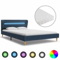 vidaXL Bed met LED en matras stof blauw 120x200 cm