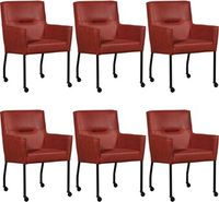 Set van 6 Rode leren moderne eetkamerstoelen Lucky - Vintage Leer Burgundy (rood leer) - thumbnail