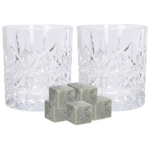 Luxe whiskyglazen set 4x stuks 230 ml met 9x whisky ijsblokstenen