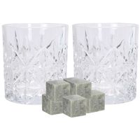 Luxe whiskyglazen set 4x stuks 230 ml met 9x whisky ijsblokstenen - thumbnail