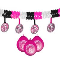 Sweet 16/Sixteen versiering pakket slingers/ballonnen roze - thumbnail