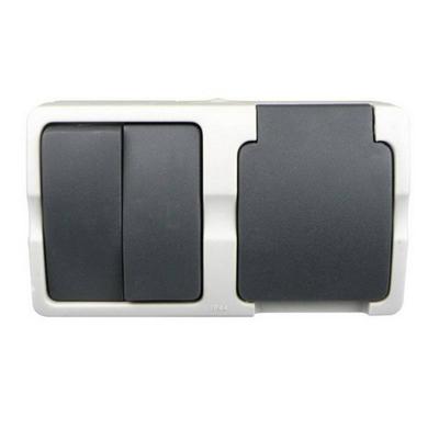 VB Opbouw Dubbele Schakelaar & Stopcontact combinatie Spatwaterdicht VB Opbouw Dubbele Schakelaar & Stopcontact combinatie Spatwaterdicht