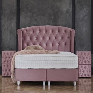 2-Persoons Boxspring Met Opbergruimte - Aurora - Roze 180x200 cm - Pocketvering - Inclusief Topper - Dekbed-Discounter.nl