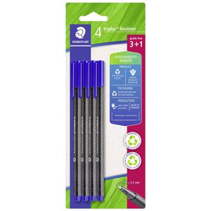 Staedtler triplus 334 R-3BK4 Fineliner Blauw 0.3 mm 4 stuk(s)