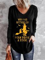 Casual Long Sleeve V Neck Printed Top T-Shirt - thumbnail