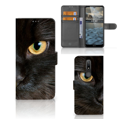 Nokia 2.4 Telefoonhoesje met Pasjes Zwarte Kat Nokia 2.4 Telefoonhoesje met Pasjes Zwarte Kat