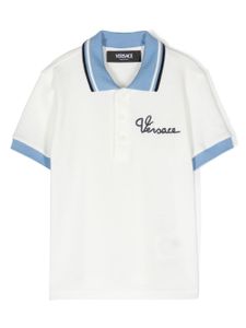 Versace Kids polo en piqué à logo brodé - Blanc