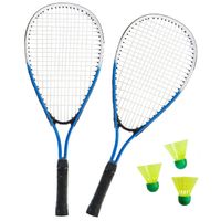 Sterke badminton set blauw/wit met 3 shuttles en opbergtas - thumbnail