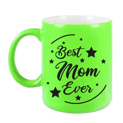 Best Mom Ever cadeau mok / beker neon groen 330 ml - cadeau mama Moederdag / verjaardag - feest mokken Best Mom Ever cadeau mok / beker neon groen 330 ml - cadeau mama Moederdag / verjaardag - feest mokken