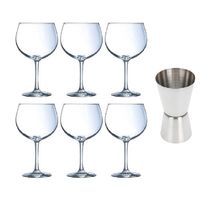 6x Gin Tonic / cocktail glazen 700 ml met RVS maatbeker / barmaatje