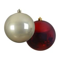 Grote decoratie kerstballen - 2x st - 14 cm - champagne en donkerrood - kunststof - thumbnail