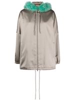 Gucci shearling-trim satin hooded jacket - Gris