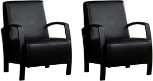 Set van 2 Zwarte leren industriële stalen fauteuils Glory - Massif Leer Nero (zwart leer)