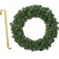 Kerstkrans groen 35 cm kunststof incl. messing deurhanger - thumbnail