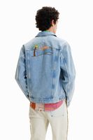 Denim truckerjack met borduursels