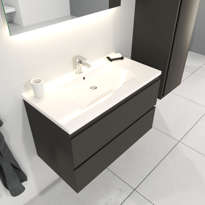 SaniGoods Sally badkamermeubel 80cm grijs mat met keramische wastafel rechthoek SaniGoods Sally badkamermeubel 80cm grijs mat met keramische wastafel rechthoek