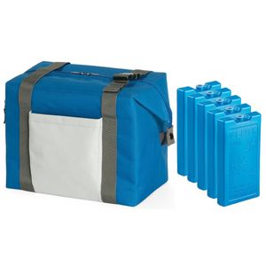 Strand/picknick isolatie koeltas blauw 15 liter/38 x 33 x 18 cm met 5x stuks koelelementen