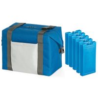 Strand/picknick isolatie koeltas blauw 15 liter/38 x 33 x 18 cm met 5x stuks koelelementen - thumbnail