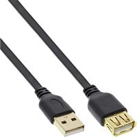 InLine 34650F USB 2.0 platte kabel verlenging, A stekker/bus, zwart, contacten goud, 0,5 m