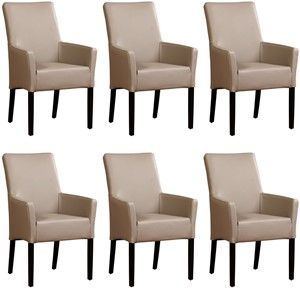 Set van 6 Taupe leren landelijke eetkamerstoelen Just - Toledo Leer Khaki (taupe leer)