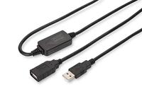 DIGITUS Actieve USB 2.0 verlengkabel - Repeater kabel - USB A male naar USB A female - 15 m - 480 Mbit/s - Plug & Play - Voeding via USB - Zwart