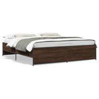vidaXL Bedframe bewerkt hout metaal bruin eikenkleur 200x200 cm, bed, bed ombouw, twijfelaar bed, bedbodem, slaapkamermeubel, 2 persoonsbed