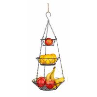 Metalen hang etagere / fruitetagere met 3 ronde manden 67 cm