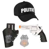 Carnaval verkleed politie agent pet/cap - zwart - met pistool/badge - heren/dames - accessoires