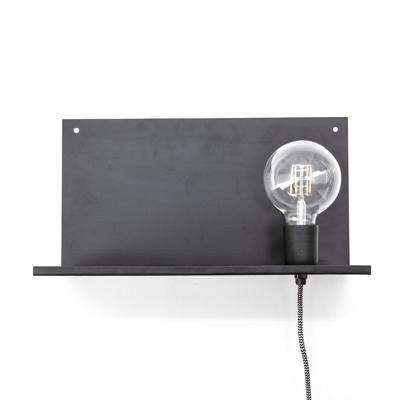 By-Boo Wandlamp 'Hyde' met plankje 38cm, kleur zwart
