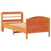 vidaXL Bedframe met hoofdbord massief grenenhout wasbruin 75x190 cm, bed, slaapkamermeubel, houten bed, eenpersoonsbed, houten bedframe, bedbodem