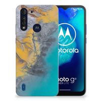 Motorola Moto G8 Power Lite TPU Siliconen Hoesje Marble Blue Gold - thumbnail