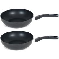 Set van 2x stuks aluminium zwarte wok/wokpan Gusto met anti-aanbak laag 28 cm