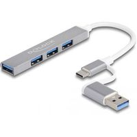 DeLOCK 64214 interface hub USB 3.2 Gen 1 (3.1 Gen 1) Type-A + Type-C 5000 Mbit/s Zilver - thumbnail