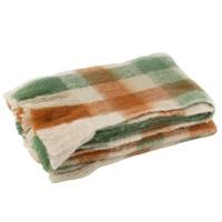 J-Line plaid Ruitjes + Franjes - textiel - wit|groen|bruin