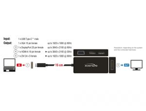 DeLOCK USB-C > VGA / HDMI / DVI / DisplayPort adapter 0,15 meter