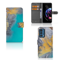 Motorola Edge 20 Pro Bookcase Marble Blue Gold - thumbnail