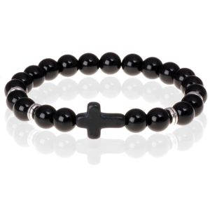 Zwarte kralen armband Onyx met Kruis