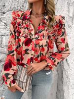 Shirt Collar Floral Casual Blouse - thumbnail