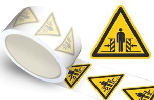 Waarschuwingssticker knelgevaar, op rol - 50 mm breed - 450 stickers