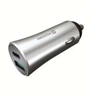 Swissten Autolader USB-C Poort + Quick Charge 3.0 USB Poort 36W Snel Laden Zilver