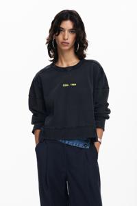 Gewassen effect sweatshirt - BLACK - L