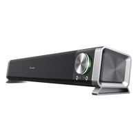 Trust Asto PC Soundbar Luidspreker, voor Computer en Laptop, Vol Stereogeluid, Verlichte Volumeknop, Koptelefoon- en Microfoonaansluiting, 12 W, USB Soundbar, PC-luidsprekerbalk, Zwart