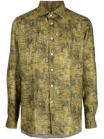 Kiton chemise en lin à fleurs - Vert - thumbnail