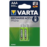 Varta 58398101402 Recharge Accu Phone Accu AAA Micro Ni-Mh Accu, geschikt voor draadloze telefoons, 800mAh 2 Stuks, groen, zilver