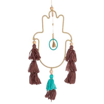 Handgemaakte Macramé Hanger - Hamsa Hand Goudkleurig - Bescherming (43