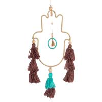 Handgemaakte Macramé Hanger - Hamsa Hand Goudkleurig - Bescherming (43