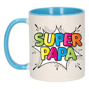 Cadeau koffie/thee mok voor papa - blauw - super papa - keramiek - 300 ml - Vaderdag