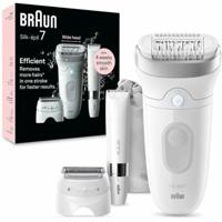 Braun Silk-épil 7, epilator voor dames, haarverwijderaar voor langdurige ontharing, mini-scheerapparaat voor het lichaam, scheeropzetstuk en trimmeropzetstuk, 7-441, wit/zilver