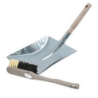 Luxe stoffer en blik grijs/zilver van metaal voor binnen - Stoffer en blik